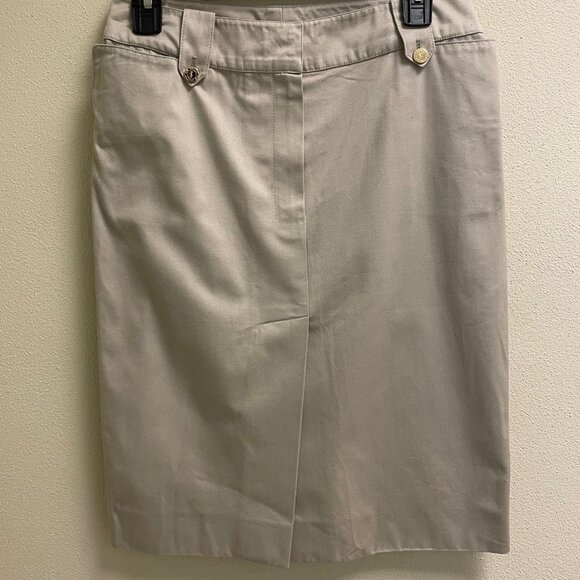 Yves Saint Laurent Khaki Cotton Twill Midi Skirt Size F38 (US Med 8) - Picture 1 of 6